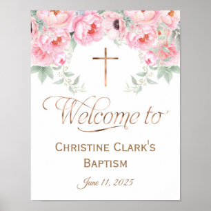 Pink, Floral, Girl, Baptism Welcome Sign, 11x14 Poster