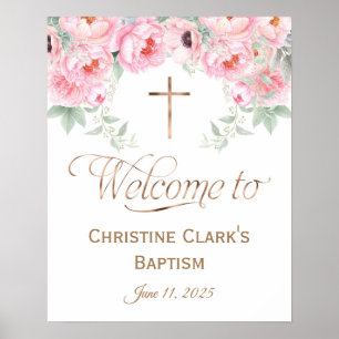 Pink, Floral, Girl, Baptism Welcome Sign, 16x20 Poster