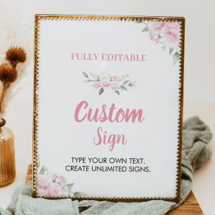 Pink Floral Girl Birthday Party Table Sign