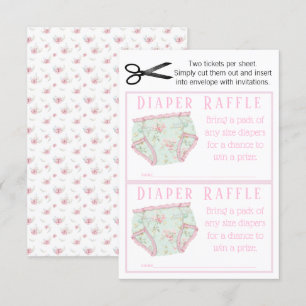 Pink Floral Girl Diaper Raffle Tickets Invitation
