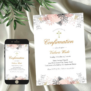 Pink Floral Girls Confirmation Invitations