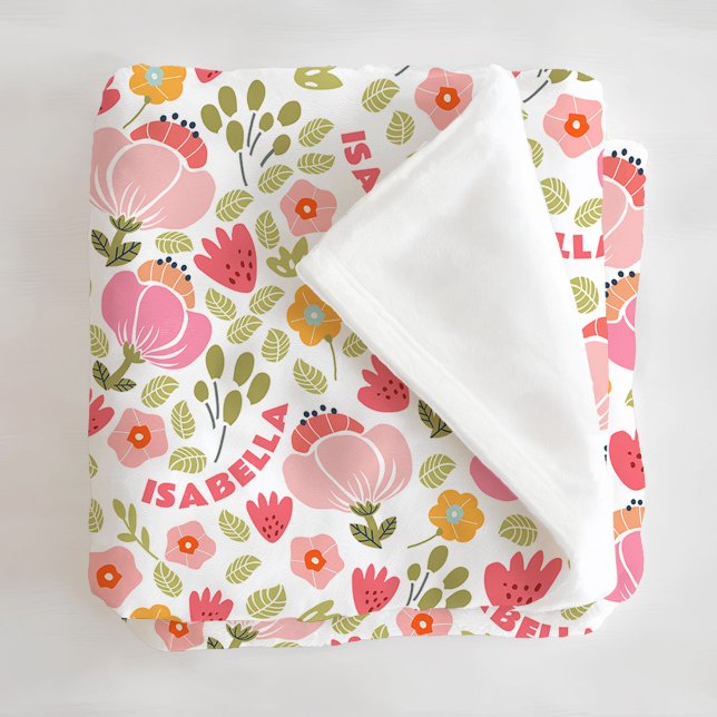Pink Floral Girls Name Fleece Blanket (Creator Uploaded)