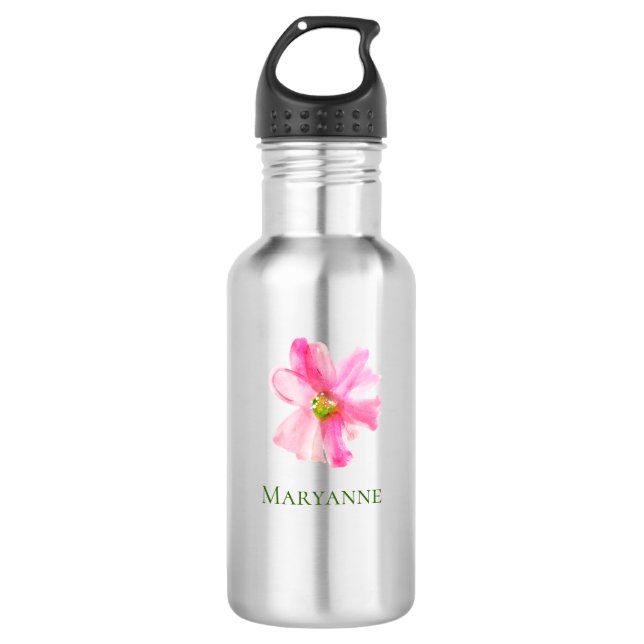 Pink Floral Girly Personalized 532 Ml Water Bottle (Front)