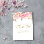 Pink Floral Gold Calligraphy Thank You Place Card<br><div class="desc">Thank you place cards for your bridal shower or other occasion. Pretty floral design with watercolor blush ping and gold flower arrangement and elegant gold,  swirly calligraphy. You can personalize the remaining text for your own special occasion and edit the font colours as you wish.</div>