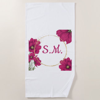 Pink Floral Gold Circle Beach Towel
