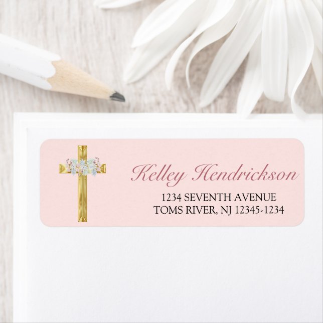 Pink Floral Gold Cross First Communion Address (Insitu)