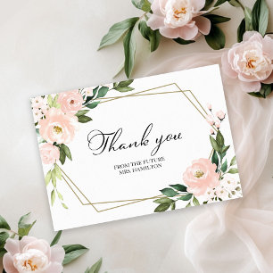Pink Floral Gold Geometric Bridal Shower Thank You Card