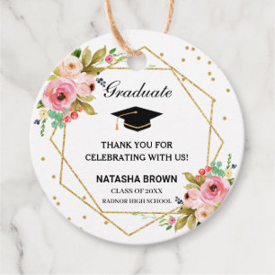 Pink Floral Gold Geometric Graduation Thank You F Favour Tags