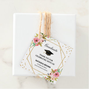 Pink Floral Gold Geometric Graduation Thank You Favour Tags