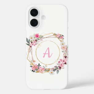 Pink Floral Gold Geometric Phone Case