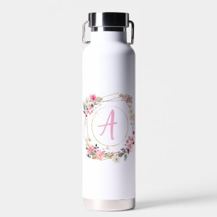 Pink Floral Gold Geometric  Water Bottle
