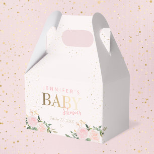 Pink Floral Gold Girl Baby Shower Favor Box