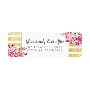 Pink Floral & Gold Glam Aquarelle Adresse de retou