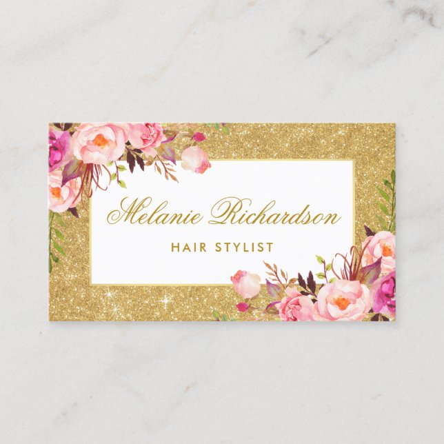 Pink Floral Gold Glitter Hair Stylist Appointment (Front)