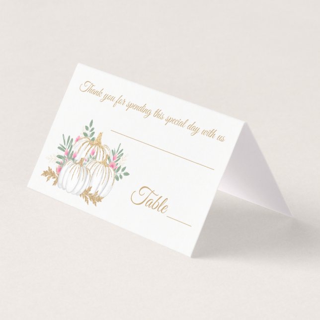 Pink Floral Gold Glitter Pumpkin Fall Wedding (Front)