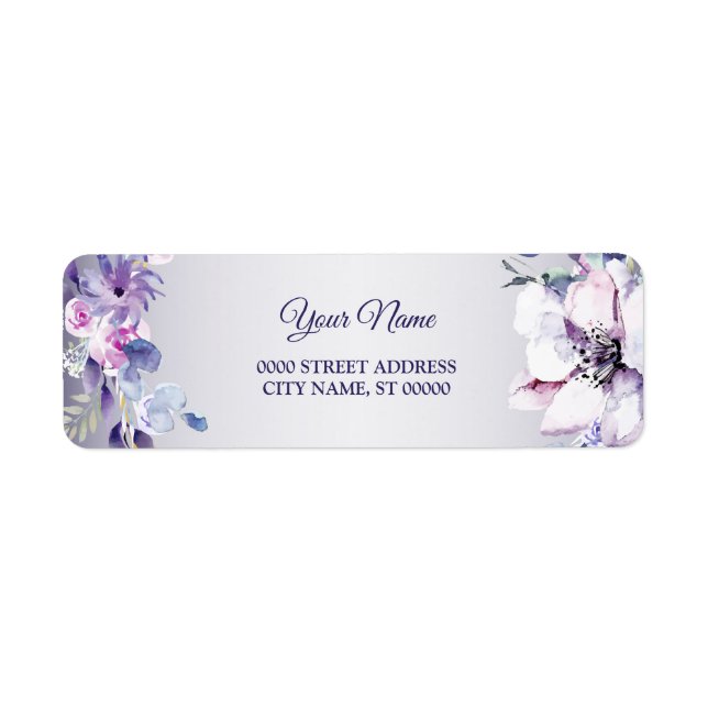 Pink Floral Gold Purple Wedding Return Address (Front)
