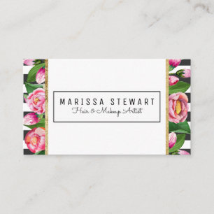 Pink Floral Gold Stripes Loyalty Appointment Card
