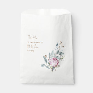 Pink Floral Gold Text White Wedding Favour Bag