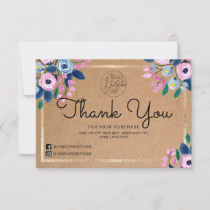 Pink Floral Gold Watercolor Customer Thank You Card