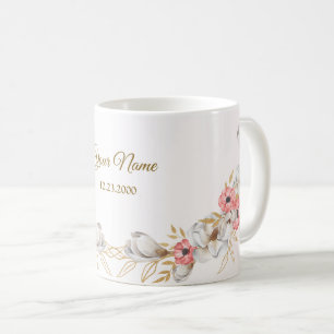 Pink Floral Golden Peach Modern Wedding Gift Coffee Mug