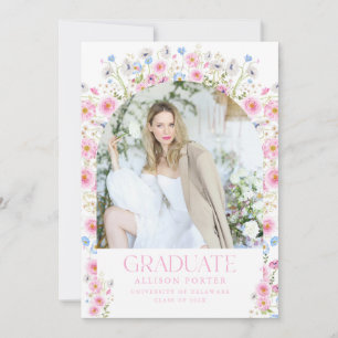 Pink Floral Graduation Announcement Card Invite