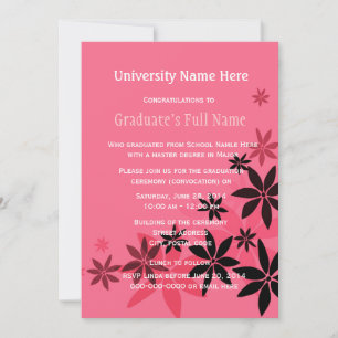 Pink floral graduation ceremony (convocation) invitation
