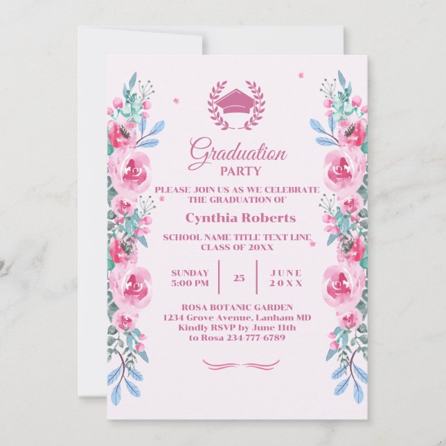 Pink Floral Graduation Invitation (Front)
