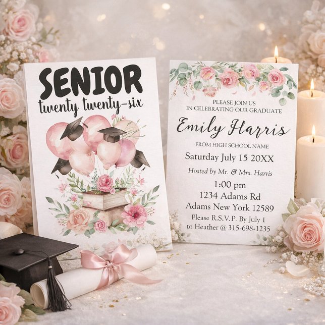 Pink Floral Graduation Party Invitation (Créateur téléchargé)