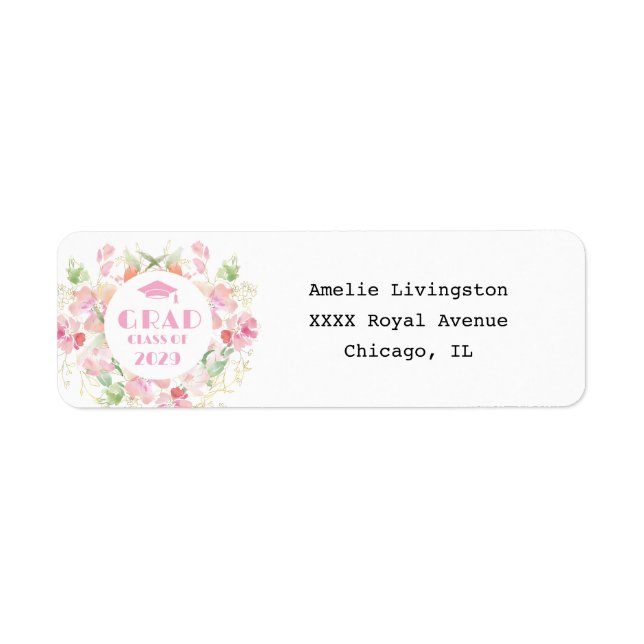 Pink Floral Graduation Return Address Label (Devant)