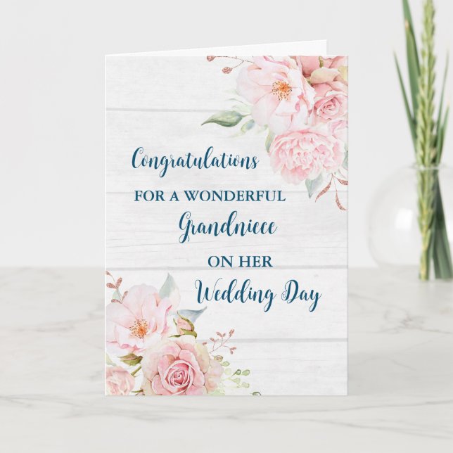 Pink Floral Grandniece Wedding Congratulations Card (Front)