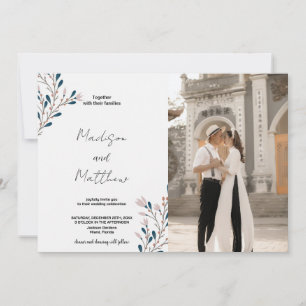 Pink Floral Green Wedding Invitations with photo