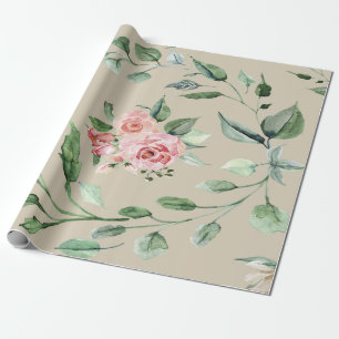 Pink Floral & Green Wrapping Paper