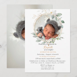 Pink Floral Greenerm Baptism Girl Invitation