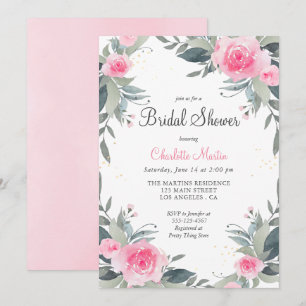 Pink Floral Greenery Bridal Shower Invitation
