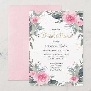 Pink Floral Greenery Bridal Shower Invitation