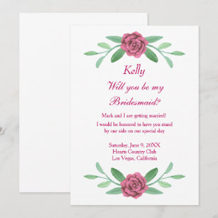 Pink Floral Greenery Foliage Bridesmaid Card