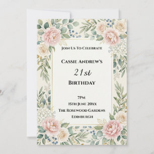 Pink Floral Greenery Milestone Birthday Invitation