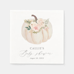 Pink Floral Greenery Pumpkin Baby Shower Napkin