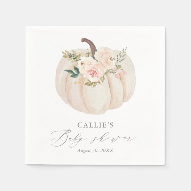 Pink Floral Greenery Pumpkin Baby Shower Napkin (Front)