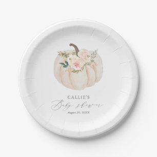 Pink Floral Greenery Pumpkin Baby Shower Paper Plate
