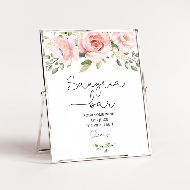 Pink floral greenery Sangria bar Poster (Creator Uploaded)