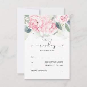 Pink Floral Greenery Splashes Wedding RSVP Card