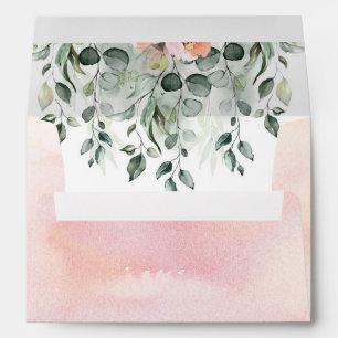 Pink Floral Greenery Watercolor Envelope