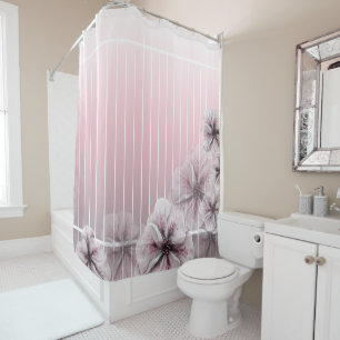Pink Floral Grey White Ombre Stripe