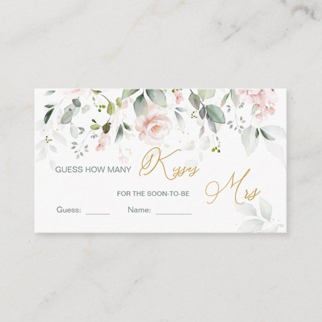 Pink Floral Guess How Many Kisses Game  Enclosure Card (Front)