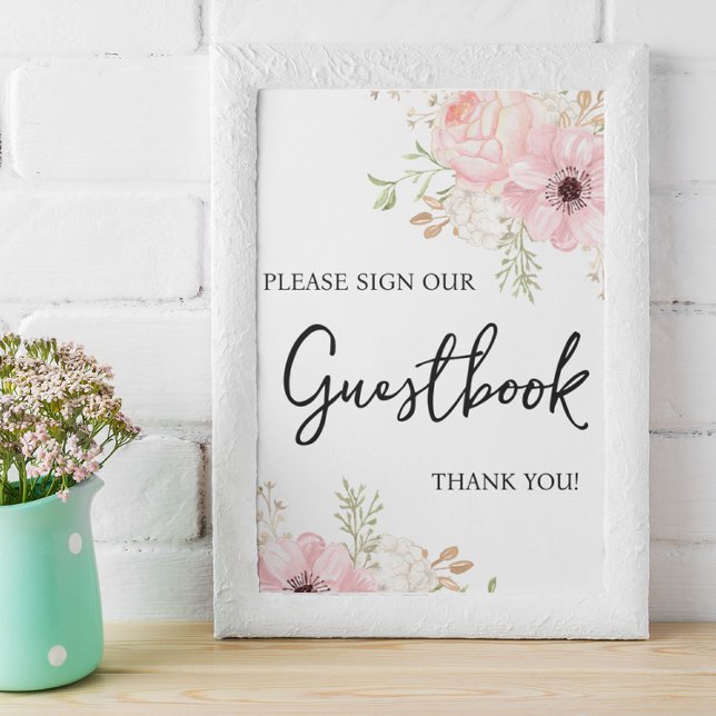 Pink Floral Guestbook Baby Shower Sign (Creator Uploaded)