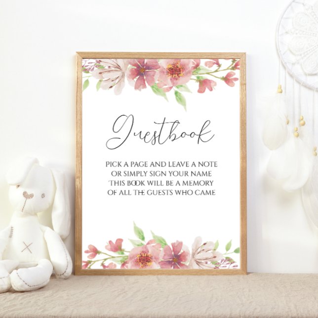 Pink Floral Guestbook Sign Poster (Creator Uploaded)