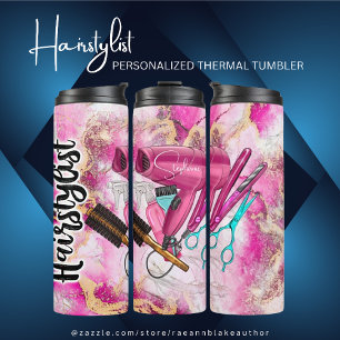 Pink Floral Hairstylist Personalized Thermal Tumbler