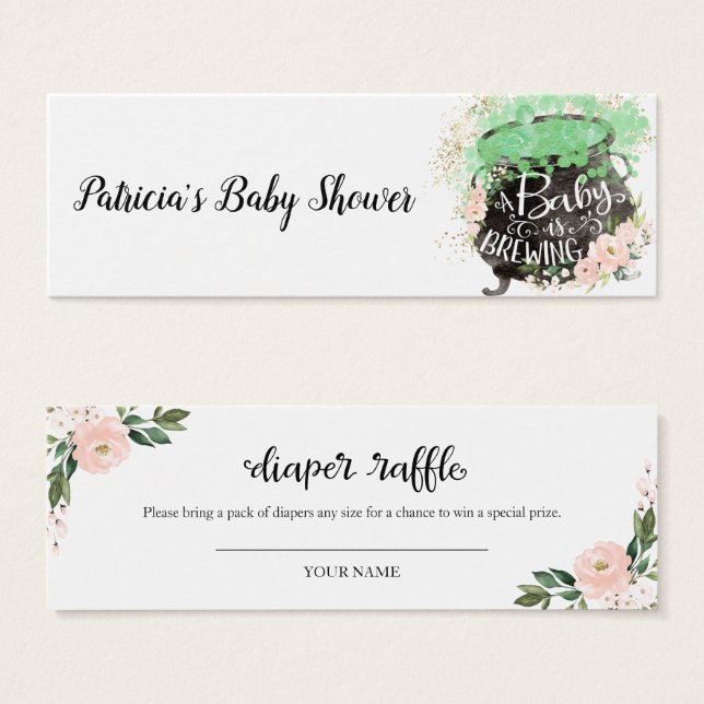 Pink Floral Halloween Baby Shower Diaper Raffle (Front & Back)