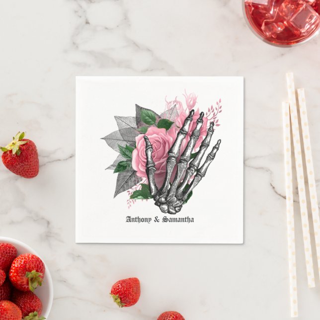 Pink Floral Halloween Gothic Napkin (Insitu)
